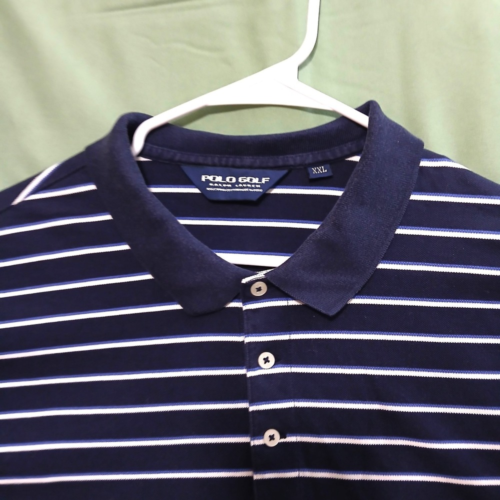 Polo Ralph Lauren Golf Shirt Mens XXL Blue White Striped Pro Fit Performance